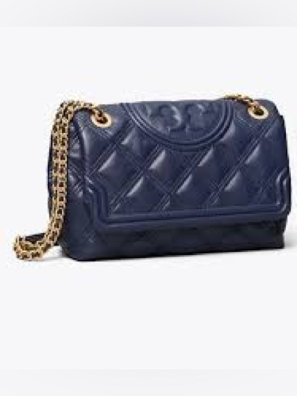Tory Burch fleming soft convertible shoulder Bag Leather Quilted Chain Dark Blue